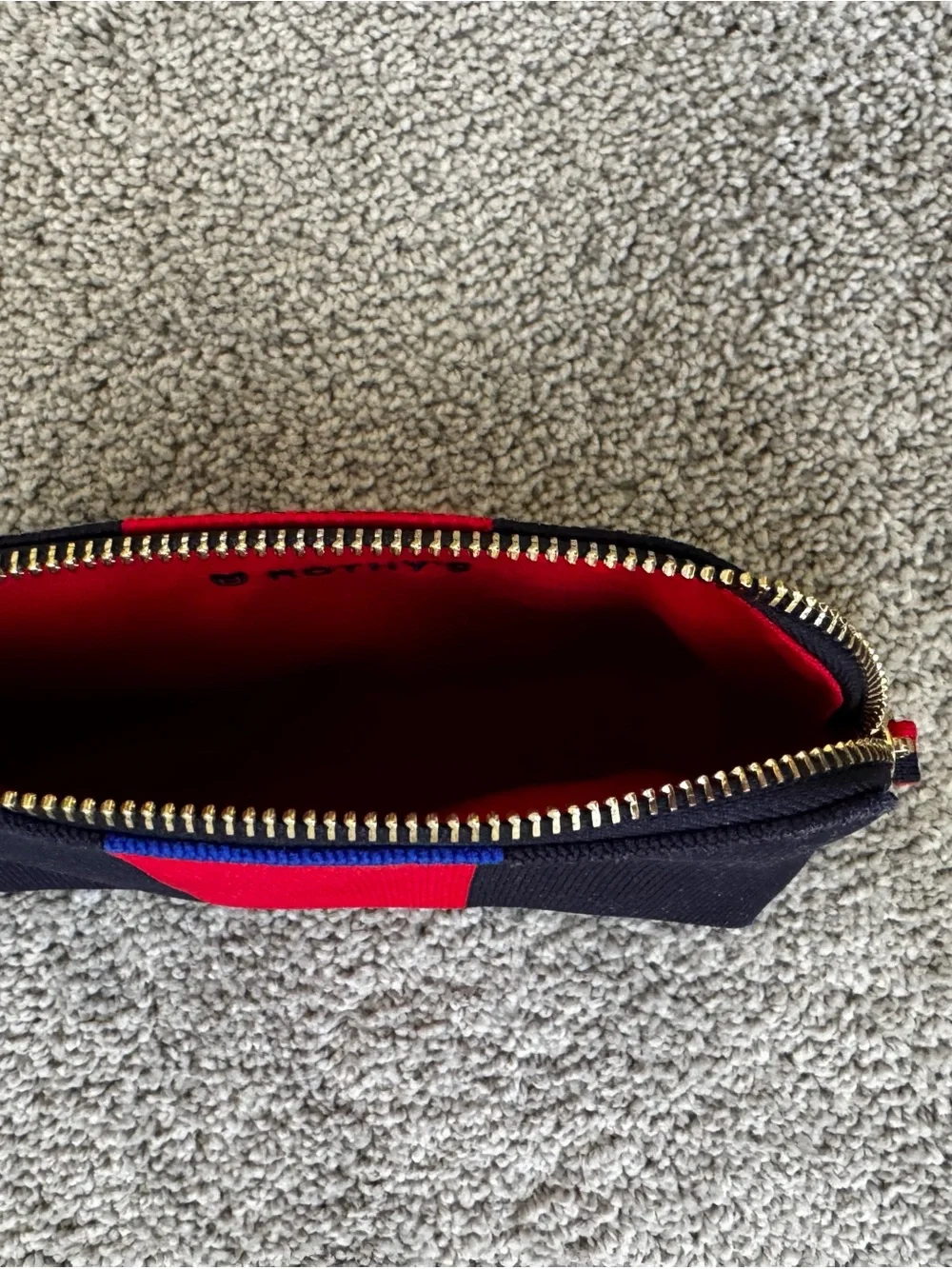 Rothy's Navy Cosmetic Pouch with Red Center Stripe